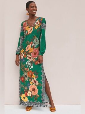 Like New! FARM Rio for Anthropologie Verdor Maxi Dress Boho Spring, Size Medium